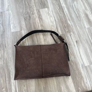 AllSaints Chocolate Brown Croc Messenger Tote